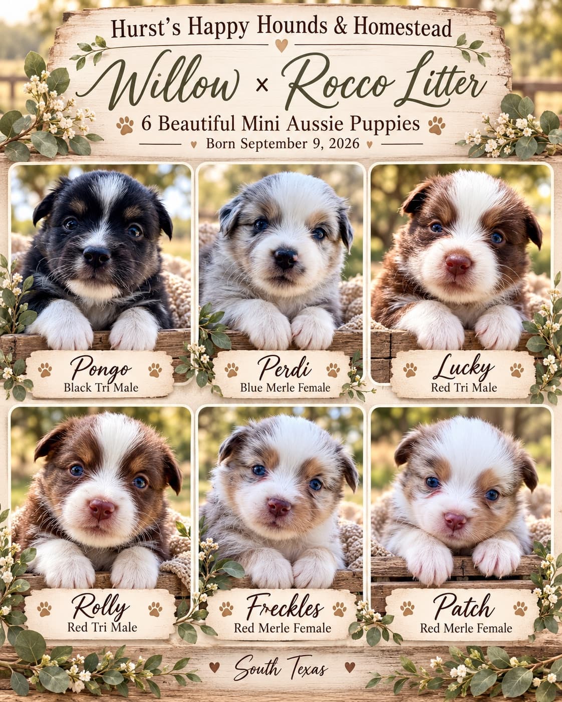 Willow x Rocco 2026 — Miniature American Shepherd puppies